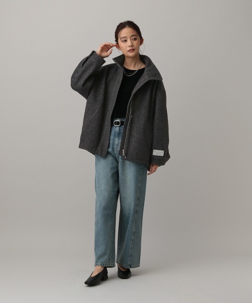 GLOBAL WORK（グローバルワーク）の「MATINEE LINE/ウーリーツイルスタンドブルゾン/603321（ブルゾン・レディース・アイボリー/チャコール・MEDIUM/LARGE）」の8枚目の写真