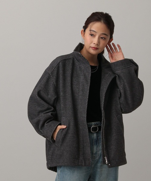 GLOBAL WORK（グローバルワーク）の「MATINEE LINE/ウーリーツイルスタンドブルゾン/603321（ブルゾン・レディース・アイボリー/チャコール・MEDIUM/LARGE）」の10枚目の写真