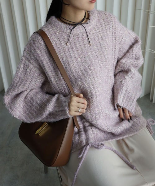 YENNA（イェンナ）の「【大人可愛いミックスニット】ミックスシャーリングビックニット（ニット/セーター・レディース・ベージュ/グリーン/ピンク/ブルー・FREE）」の4枚目の写真