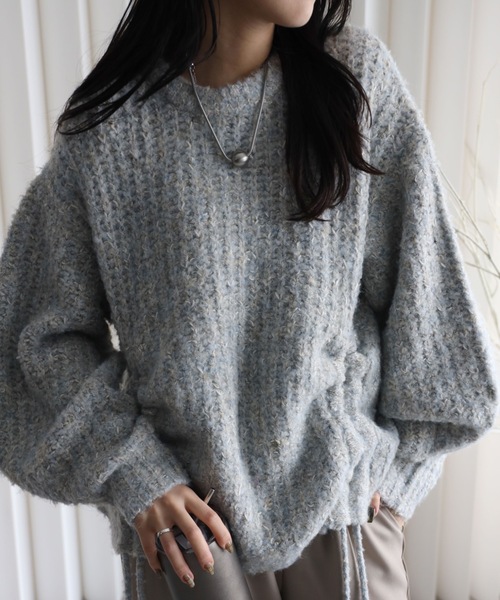 セール】【大人可愛いミックスニット】ミックスシャーリングビック