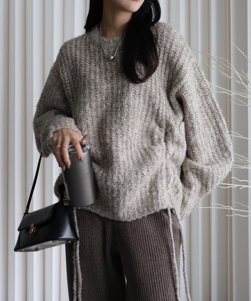 YENNA（イェンナ）の「【大人可愛いミックスニット】ミックスシャーリングビックニット（ニット/セーター・レディース・ベージュ/グリーン/ピンク/ブルー・FREE）」の6枚目の写真