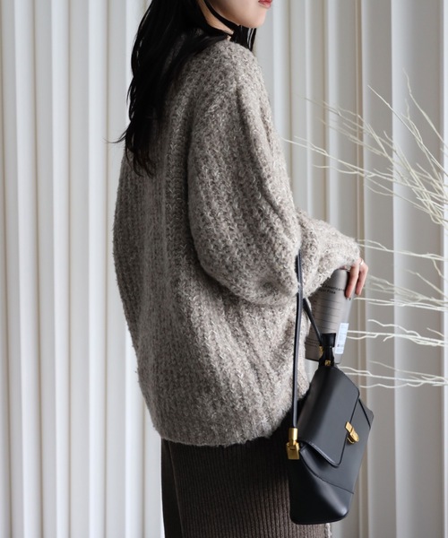 YENNA（イェンナ）の「【大人可愛いミックスニット】ミックスシャーリングビックニット（ニット/セーター・レディース・ベージュ/グリーン/ピンク/ブルー・FREE）」の8枚目の写真