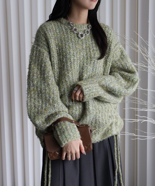 YENNA（イェンナ）の「【大人可愛いミックスニット】ミックスシャーリングビックニット（ニット/セーター・レディース・ベージュ/グリーン/ピンク/ブルー・FREE）」の15枚目の写真