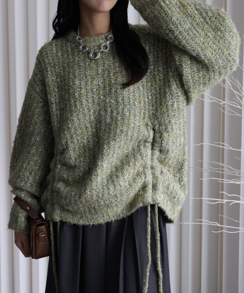 YENNA（イェンナ）の「【大人可愛いミックスニット】ミックスシャーリングビックニット（ニット/セーター・レディース・ベージュ/グリーン/ピンク/ブルー・FREE）」の16枚目の写真