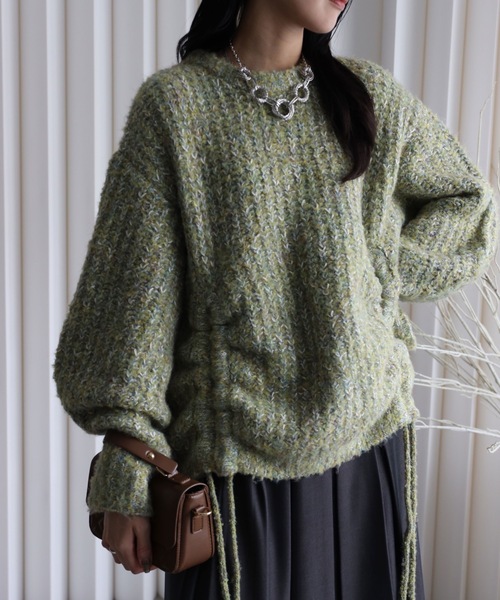 YENNA（イェンナ）の「【大人可愛いミックスニット】ミックスシャーリングビックニット（ニット/セーター・レディース・ベージュ/グリーン/ピンク/ブルー・FREE）」の17枚目の写真