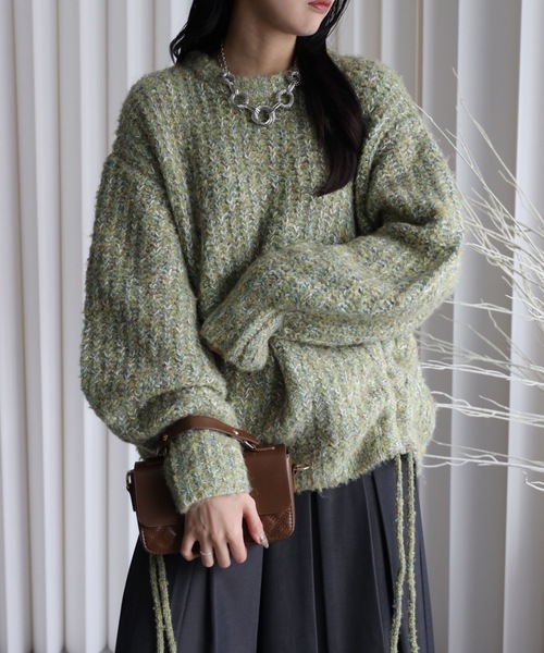 YENNA（イェンナ）の「【大人可愛いミックスニット】ミックスシャーリングビックニット（ニット/セーター・レディース・ベージュ/グリーン/ピンク/ブルー・FREE）」の18枚目の写真