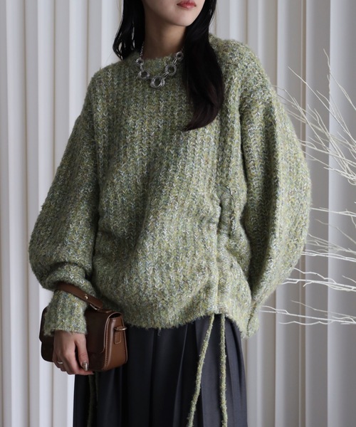 YENNA（イェンナ）の「【大人可愛いミックスニット】ミックスシャーリングビックニット（ニット/セーター・レディース・ベージュ/グリーン/ピンク/ブルー・FREE）」の19枚目の写真