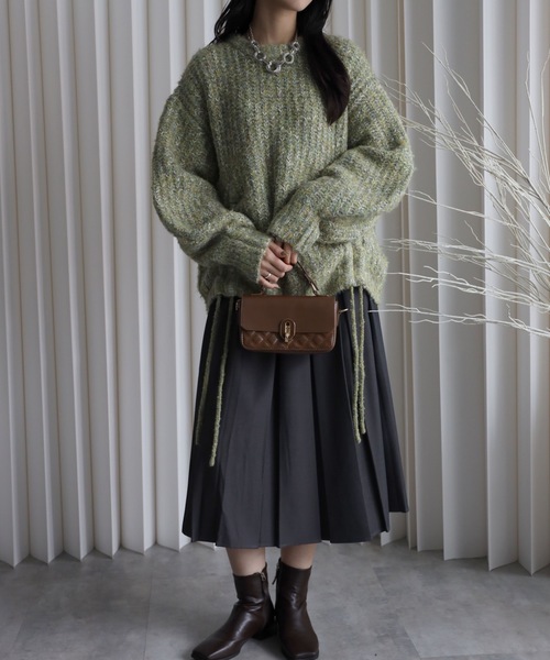 セール】【大人可愛いミックスニット】ミックスシャーリングビック