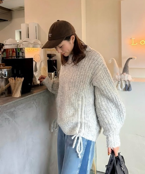 セール】【大人可愛いミックスニット】ミックスシャーリングビック