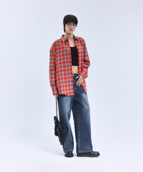 STANDARDERROR(スタンダードエラー)の「87-STAN079 レトロオーバーサイズポケット長袖チェックシャツレッド(シャツ/ブラウス・レディース・その他・LARGE/MEDIUM)」の6枚目の写真