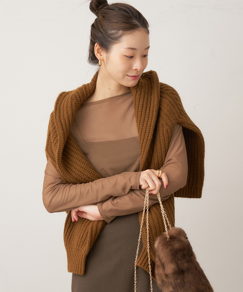 plage(プラージュ)の「sheer mesh b/n Tシャツ(Tシャツ/カットソー・レディース・ブラック/アイボリー/キャメル・FREE)」の3枚目の写真