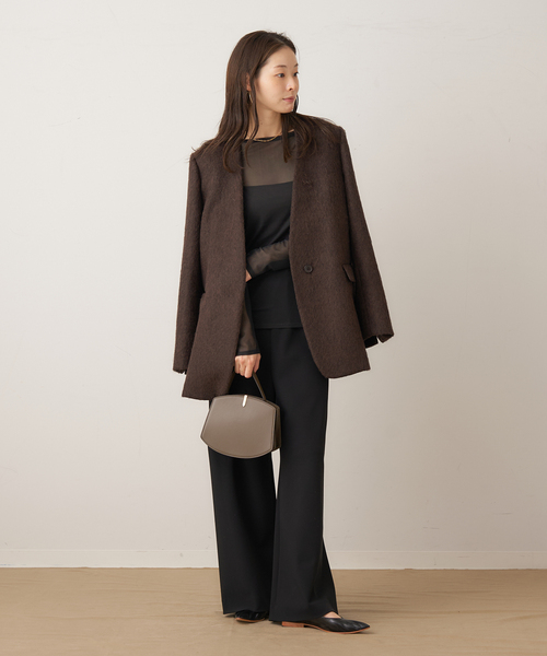 plage(プラージュ)の「sheer mesh b/n Tシャツ(Tシャツ/カットソー・レディース・ブラック/アイボリー/キャメル・FREE)」の4枚目の写真