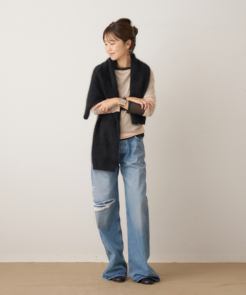 plage(プラージュ)の「sheer mesh b/n Tシャツ(Tシャツ/カットソー・レディース・ブラック/アイボリー/キャメル・FREE)」の5枚目の写真