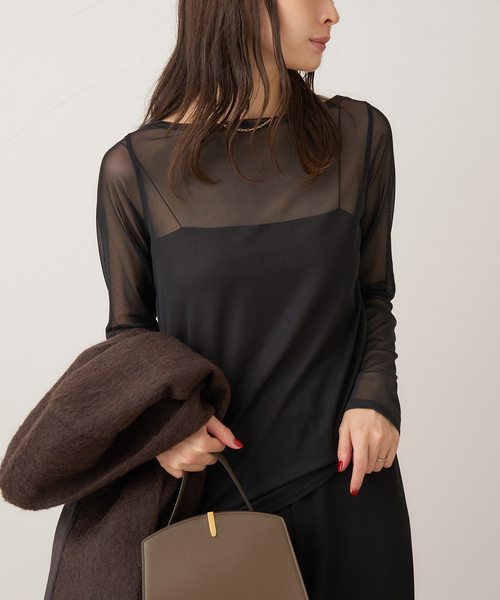 plage(プラージュ)の「sheer mesh b/n Tシャツ(Tシャツ/カットソー・レディース・ブラック/アイボリー/キャメル・FREE)」の11枚目の写真