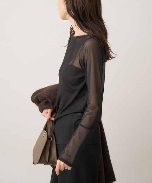 plage(プラージュ)の「sheer mesh b/n Tシャツ(Tシャツ/カットソー・レディース・ブラック/アイボリー/キャメル・FREE)」の12枚目の写真
