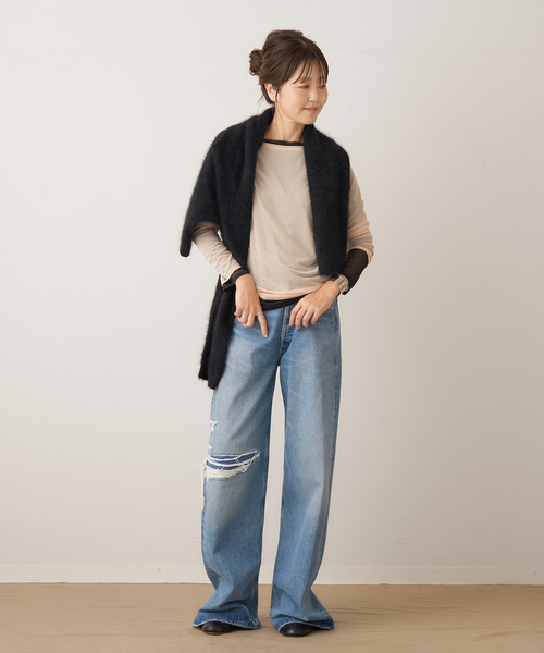 plage(プラージュ)の「sheer mesh b/n Tシャツ(Tシャツ/カットソー・レディース・ブラック/アイボリー/キャメル・FREE)」の15枚目の写真