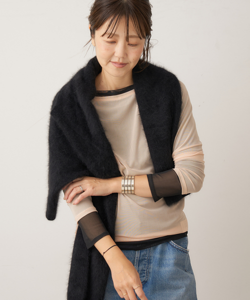 plage(プラージュ)の「sheer mesh b/n Tシャツ(Tシャツ/カットソー・レディース・ブラック/アイボリー/キャメル・FREE)」の18枚目の写真