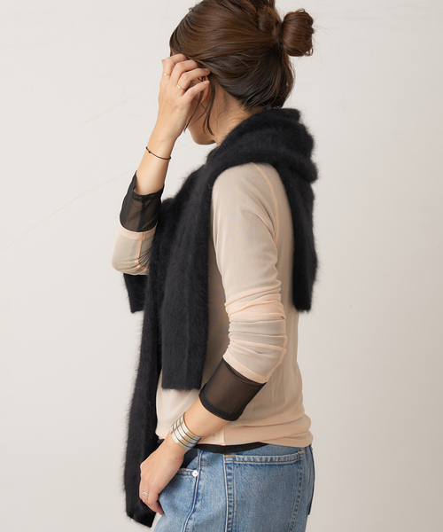 plage(プラージュ)の「sheer mesh b/n Tシャツ(Tシャツ/カットソー・レディース・ブラック/アイボリー/キャメル・FREE)」の20枚目の写真