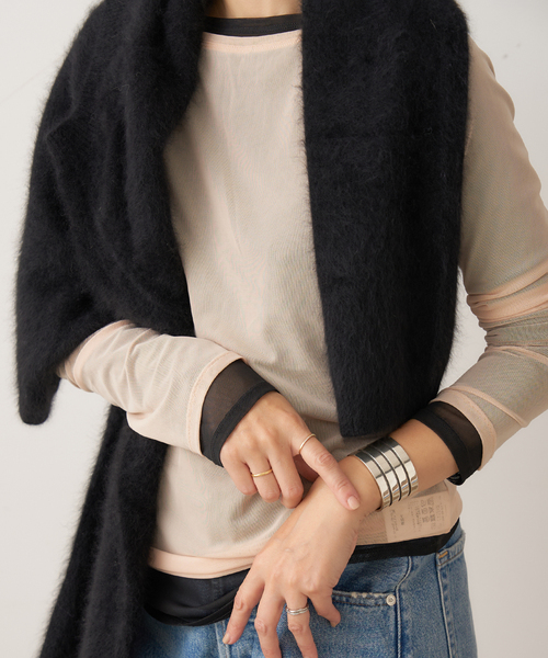 plage(プラージュ)の「sheer mesh b/n Tシャツ(Tシャツ/カットソー・レディース・ブラック/アイボリー/キャメル・FREE)」の21枚目の写真