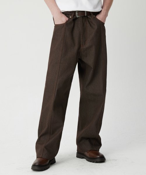 TRILLION(トリリオン)の「ウォッシュステッチデニムパンツ(BROWN)(デニムパンツ・レディース・その他・MEDIUM/LARGE/X-LARGE)」の1枚目の写真
