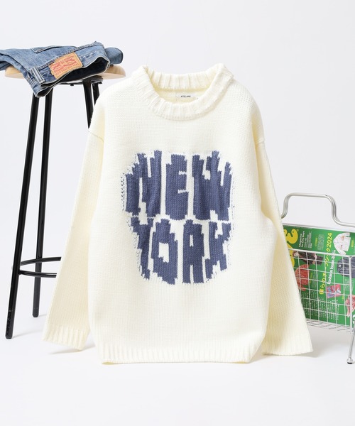 ATELANE(アテレーン)の「ATELANE ざっくりアソートニット/フラワー/フレンチブル/NEWYORK(ニット/セーター・メンズ・ブラック系3/ホワイト系1/ホワイト系2/ブラック系2/ブラック系1/ホワイト系3・L/M)」の3枚目の写真