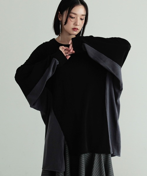n'OrLABEL(ノアールレーベル)の「配色前ラグランスリットニット(ニット/セーター・レディース・ブラック/パープル・FREE)」の15枚目の写真