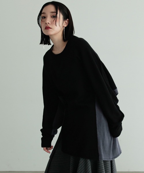 n'OrLABEL(ノアールレーベル)の「配色前ラグランスリットニット(ニット/セーター・レディース・ブラック/パープル・FREE)」の17枚目の写真