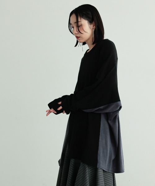 n'OrLABEL(ノアールレーベル)の「配色前ラグランスリットニット(ニット/セーター・レディース・ブラック/パープル・FREE)」の19枚目の写真