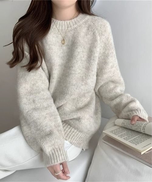MAISON DE THERESE（メゾン ド テレーズ）の「ゆったりラウンドネックのロングスリーブセーター（ニット/セーター・レディース・アイボリー/ワイン/グレー/ベージュ・FREE）」の14枚目の写真