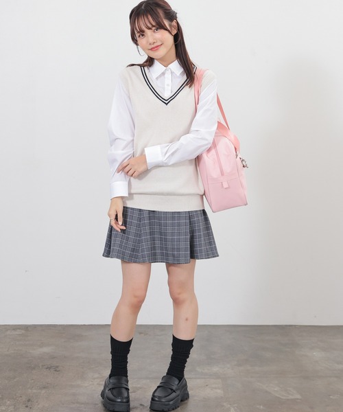 Honeys（ハニーズ）の「スクールベスト（ベスト・レディース・杢グレー/ネイビー/アイボリー/スミクロ・L/SS/S/M）」の5枚目の写真