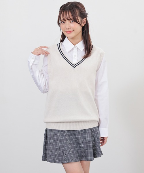 Honeys（ハニーズ）の「スクールベスト（ベスト・レディース・杢グレー/ネイビー/アイボリー/スミクロ・L/SS/S/M）」の6枚目の写真