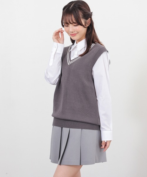 Honeys（ハニーズ）の「スクールベスト（ベスト・レディース・杢グレー/ネイビー/アイボリー/スミクロ・L/SS/S/M）」の9枚目の写真
