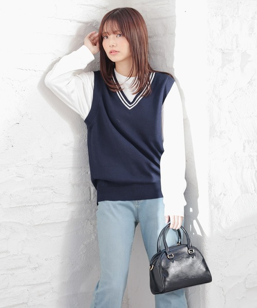 Honeys（ハニーズ）の「スクールベスト（ベスト・レディース・杢グレー/ネイビー/アイボリー/スミクロ・L/SS/S/M）」の19枚目の写真