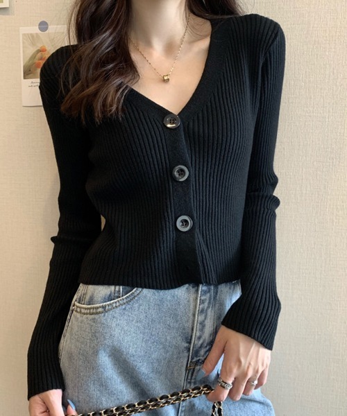 SallyLunn(サリーラン)の「コンパクトリブニットカーディガン(ニット/セーター・レディース・ブラック/ベージュ/グレー/ホワイト・FREE)」の2枚目の写真