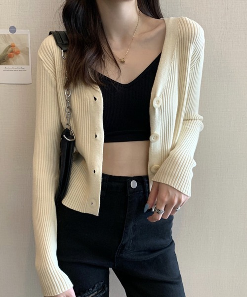 SallyLunn(サリーラン)の「コンパクトリブニットカーディガン(ニット/セーター・レディース・ブラック/ベージュ/グレー/ホワイト・FREE)」の21枚目の写真