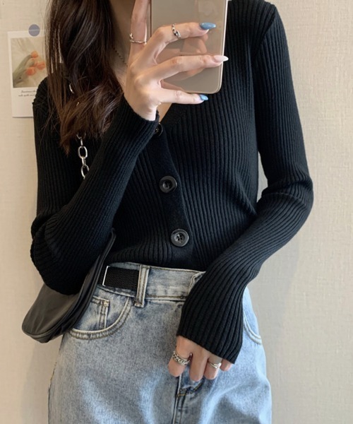SallyLunn(サリーラン)の「コンパクトリブニットカーディガン(ニット/セーター・レディース・ブラック/ベージュ/グレー/ホワイト・FREE)」の17枚目の写真