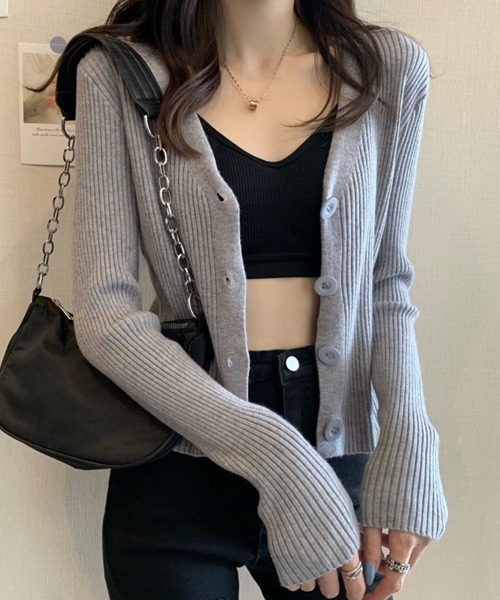SallyLunn(サリーラン)の「コンパクトリブニットカーディガン(ニット/セーター・レディース・ブラック/ベージュ/グレー/ホワイト・FREE)」の19枚目の写真