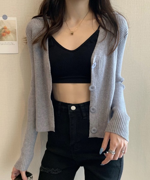 SallyLunn(サリーラン)の「コンパクトリブニットカーディガン(ニット/セーター・レディース・ブラック/ベージュ/グレー/ホワイト・FREE)」の20枚目の写真