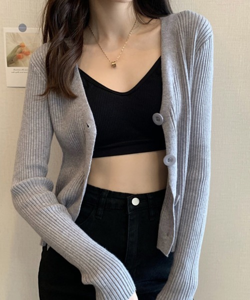 SallyLunn(サリーラン)の「コンパクトリブニットカーディガン(ニット/セーター・レディース・ブラック/ベージュ/グレー/ホワイト・FREE)」の9枚目の写真