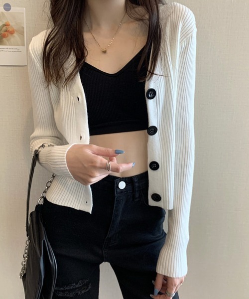 SallyLunn(サリーラン)の「コンパクトリブニットカーディガン(ニット/セーター・レディース・ブラック/ベージュ/グレー/ホワイト・FREE)」の11枚目の写真