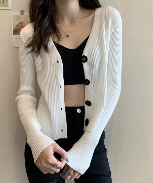 SallyLunn(サリーラン)の「コンパクトリブニットカーディガン(ニット/セーター・レディース・ブラック/ベージュ/グレー/ホワイト・FREE)」の12枚目の写真