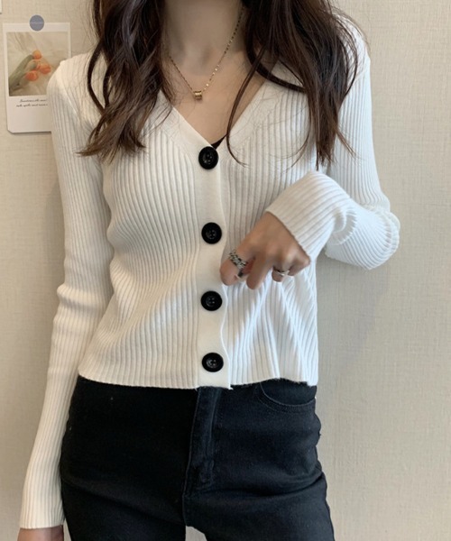 SallyLunn(サリーラン)の「コンパクトリブニットカーディガン(ニット/セーター・レディース・ブラック/ベージュ/グレー/ホワイト・FREE)」の14枚目の写真