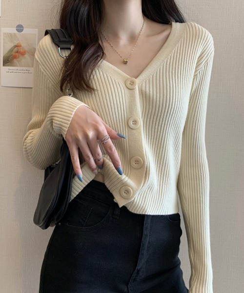 SallyLunn(サリーラン)の「コンパクトリブニットカーディガン(ニット/セーター・レディース・ブラック/ベージュ/グレー/ホワイト・FREE)」の5枚目の写真