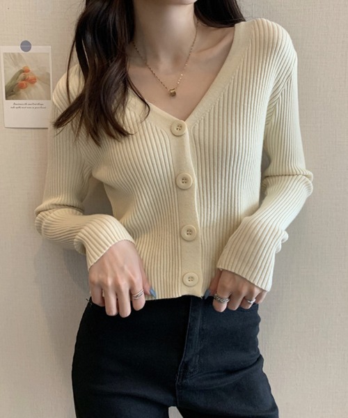 SallyLunn(サリーラン)の「コンパクトリブニットカーディガン(ニット/セーター・レディース・ブラック/ベージュ/グレー/ホワイト・FREE)」の6枚目の写真