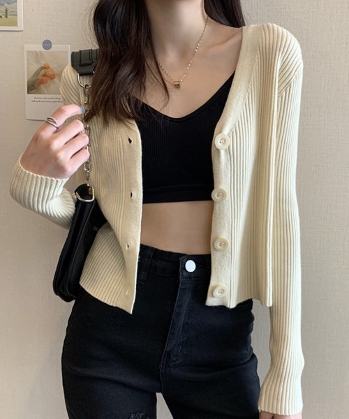 SallyLunn(サリーラン)の「コンパクトリブニットカーディガン(ニット/セーター・レディース・ブラック/ベージュ/グレー/ホワイト・FREE)」の7枚目の写真