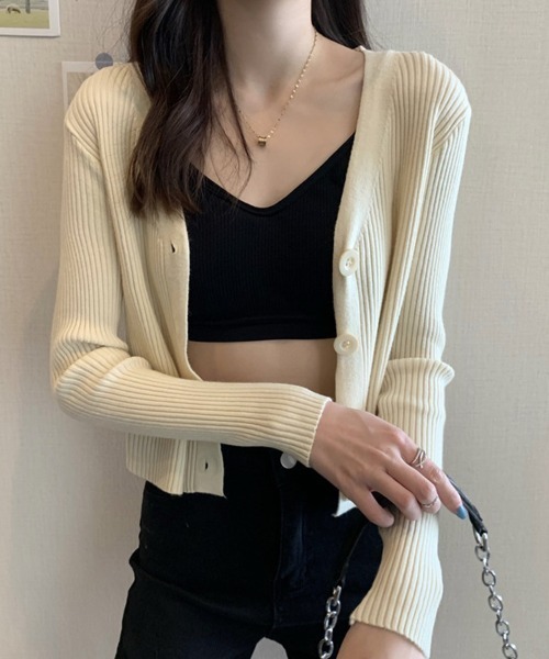 SallyLunn(サリーラン)の「コンパクトリブニットカーディガン(ニット/セーター・レディース・ブラック/ベージュ/グレー/ホワイト・FREE)」の8枚目の写真