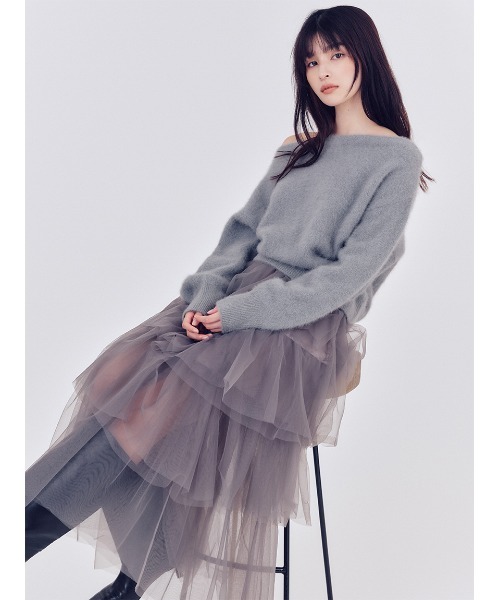 FRAY I.D（フレイアイディー）の「チュールアシメティアードスカート（スカート・レディース・グレー/ブラック/ホワイト・0/1）」の3枚目の写真