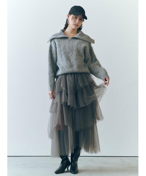 FRAY I.D（フレイアイディー）の「チュールアシメティアードスカート（スカート・レディース・グレー/ブラック/ホワイト・0/1）」の5枚目の写真