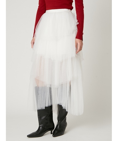 FRAY I.D（フレイアイディー）の「チュールアシメティアードスカート（スカート・レディース・グレー/ブラック/ホワイト・0/1）」の6枚目の写真