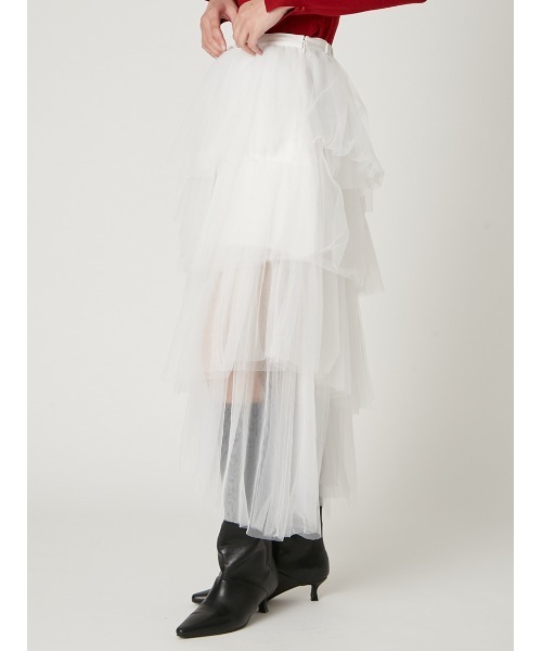 FRAY I.D（フレイアイディー）の「チュールアシメティアードスカート（スカート・レディース・グレー/ブラック/ホワイト・0/1）」の8枚目の写真